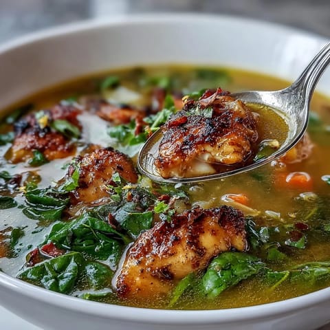 Golden turmeric High Protein Lemon and Turmeric Chicken Soup with tender chicken and kale in a steamy bowl.