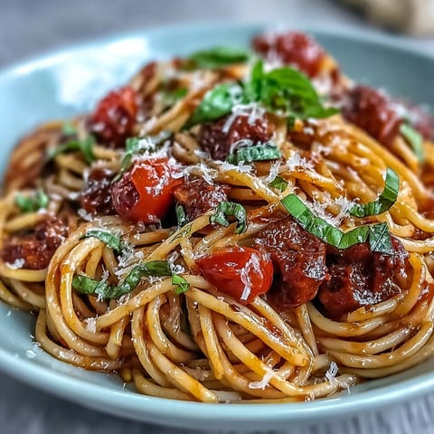 A close-up showcases Italian Drunken Noodles where plump shrimp nestle among noodles, coated in a rich red Chianti tomato sauce with garlic and onions. A garnish of fresh parsley adds vibrant color to the meal.