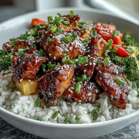 Freshly sliced scallions and sesame seeds garnish this Japanese-American chicken teriyaki bowl.