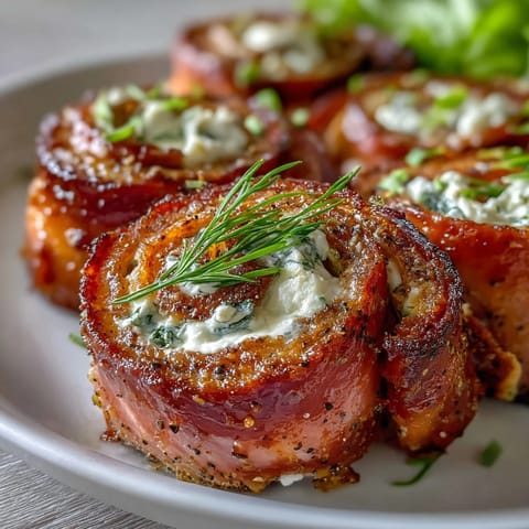 Close-up of ham, cream cheese, and pickle pinwheels, showcasing the creamy filling and tangy pickle center in each bite.