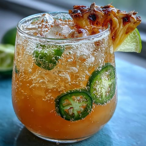 Vibrant Pineapple Jalapeño Agua Fresca served frosty with a sweet and spicy kick.