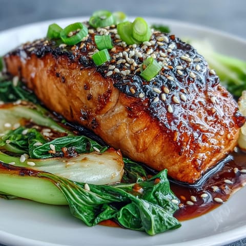 Miso Glazed Salmon with vibrant sesame bok choy, a delicious Asian-inspired meal.