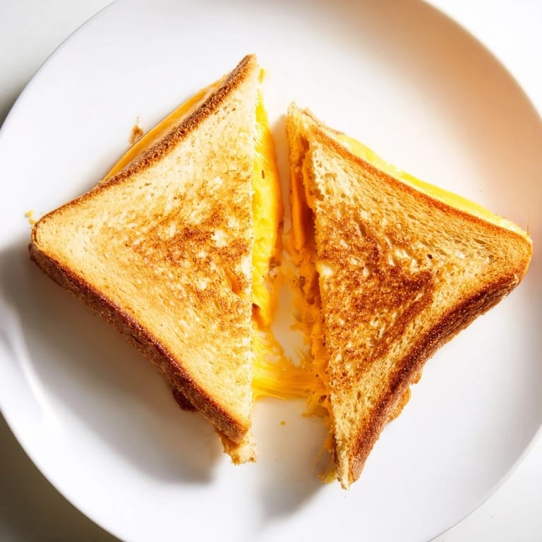 Close-up of a Grilled Cheese Sandwich showing a cross-section with rich melted cheese stretching between perfectly toasted bread slices.