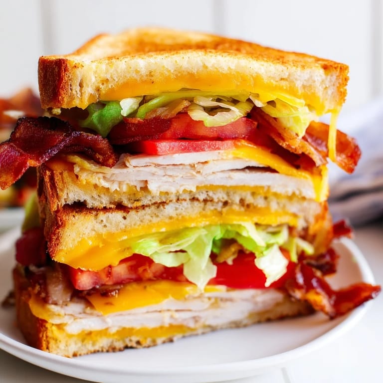 A classic club sandwich twist, this turkey club grilled cheese layers fresh lettuce and melted cheese.