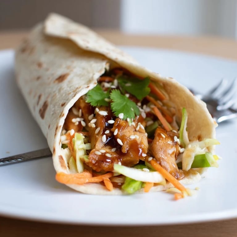 Served on a wooden board, the Teriyaki Chicken Wrap is perfect for lunch, meal prep, or a quick family dinner.