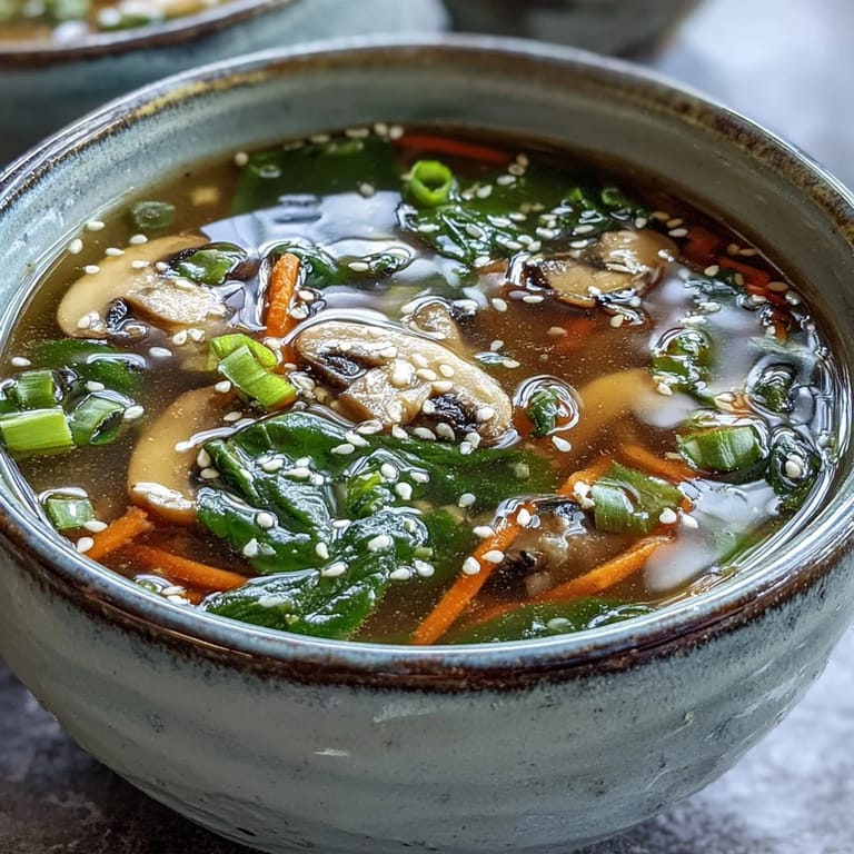 Miso Ginger Winter Soup ladled into a ceramic bowl with optional chili oil drizzle.