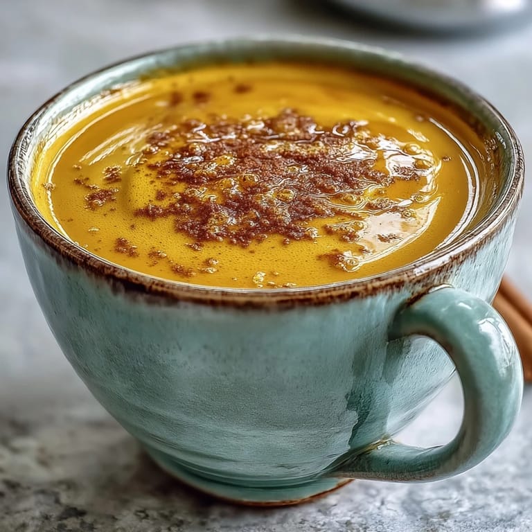 Creamy Turmeric and Ginger Golden Milk in a rustic mug, lightly dusted with cinnamon and turmeric.
