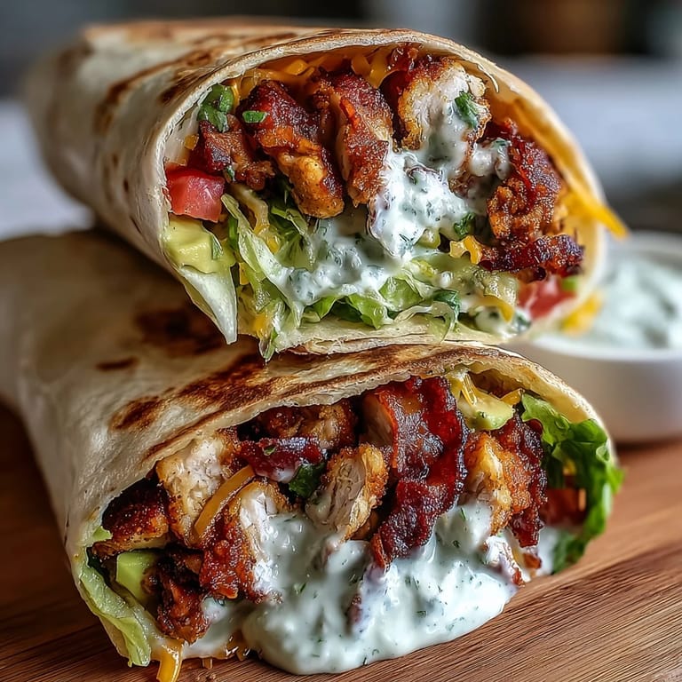 Warm flour tortilla filled with bacon, tender chicken, diced tomato, and shredded iceberg lettuce, crisped to perfection and plated with extra sauce.