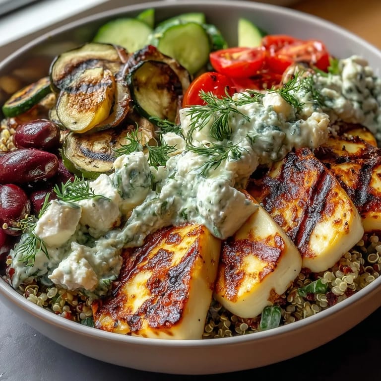A vibrant, wholesome Healthy Grilled Mediterranean Bowl features grilled eggplant, chickpeas, feta, and parsley on a bed of fluffy quinoa.