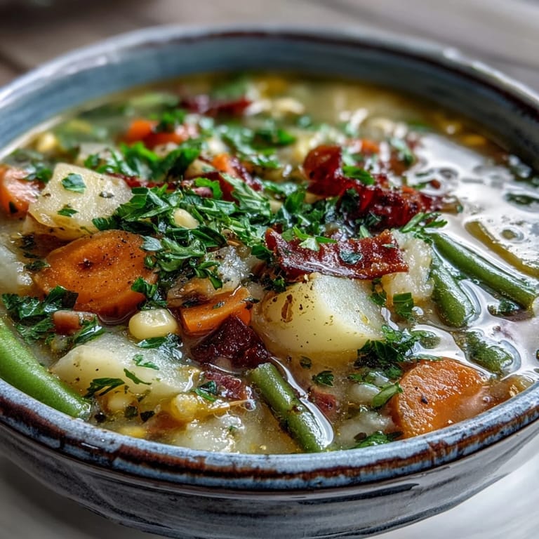 Comforting Amish Snow Day Soup simmering in a pot with carrots, potatoes, and cream.