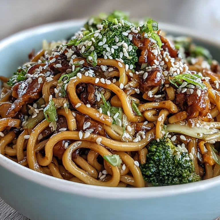 Freshly prepared Asian Teriyaki Noodle Bowl, a vibrant vegetarian main dish tossed with savory teriyaki sauce.