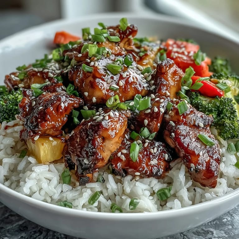 Freshly sliced scallions and sesame seeds garnish this Japanese-American chicken teriyaki bowl.