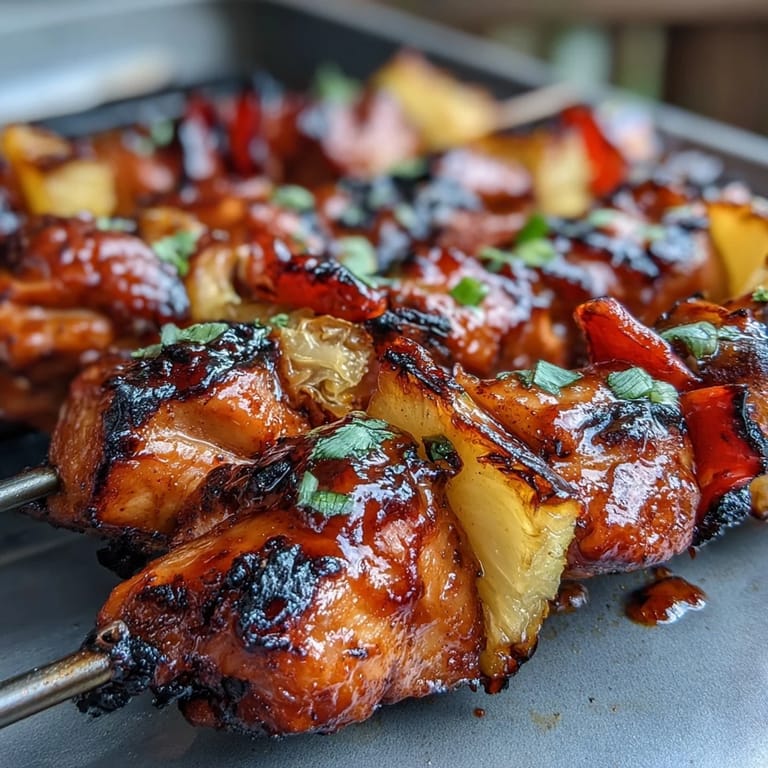 Easy Grilled Pineapple Chicken Skewers with smoky, sweet flavors, ideal for a quick and delicious main dish.