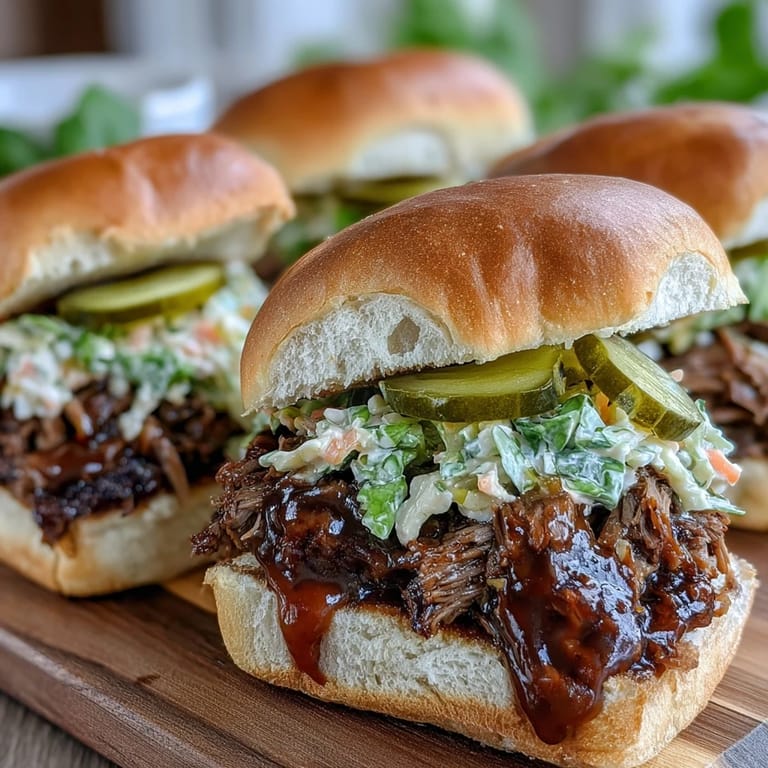 2. Smoky BBQ baby shower brisket sliders piled high with tender beef, topped with crunchy slaw and pickles for flavor in every bite.