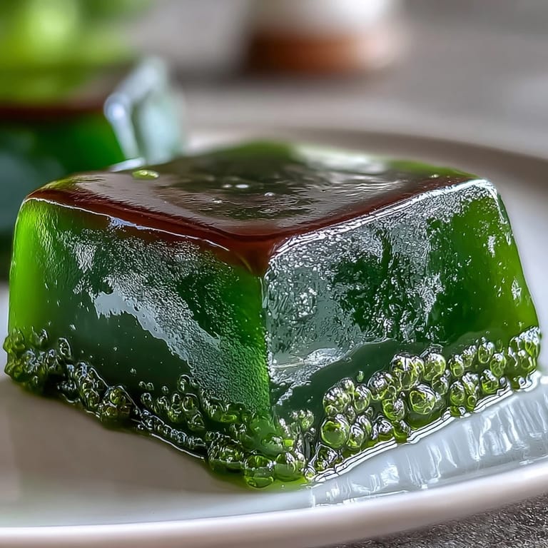 A luscious Yokan Japanese Red Bean Jelly with Matcha Layer, perfectly firm, offering a delightful balance of flavors.