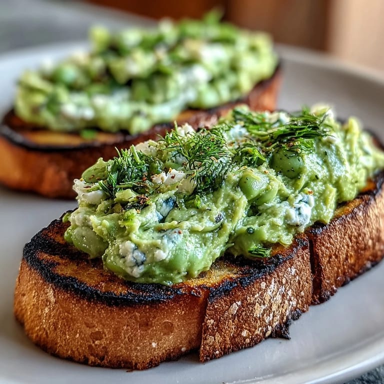 Delicious Fava Bean and Mint Bruschetta bursting with lemon zest and mint atop toasted bread.
