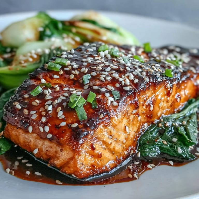 Savory miso glazed salmon alongside fresh, perfectly cooked sesame bok choy for dinner.