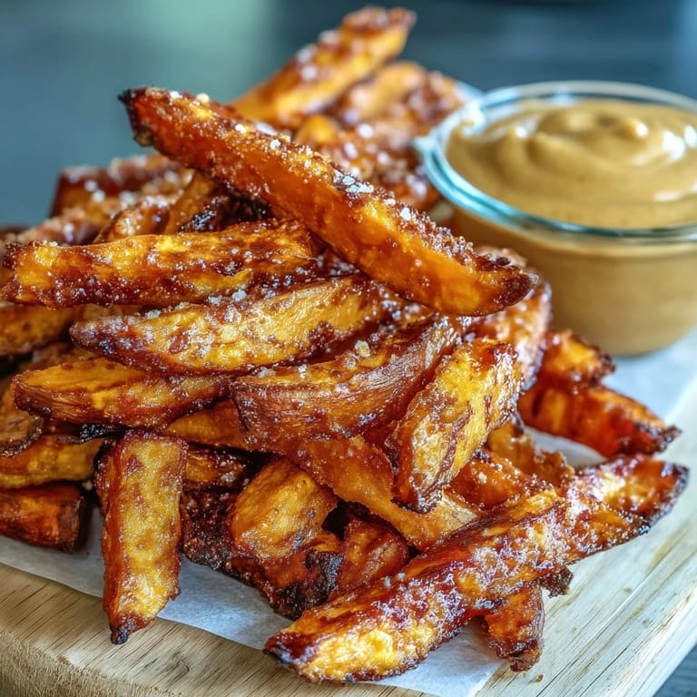 Delicious air fryer sweet potato fries, perfectly seasoned, served with zesty aioli.