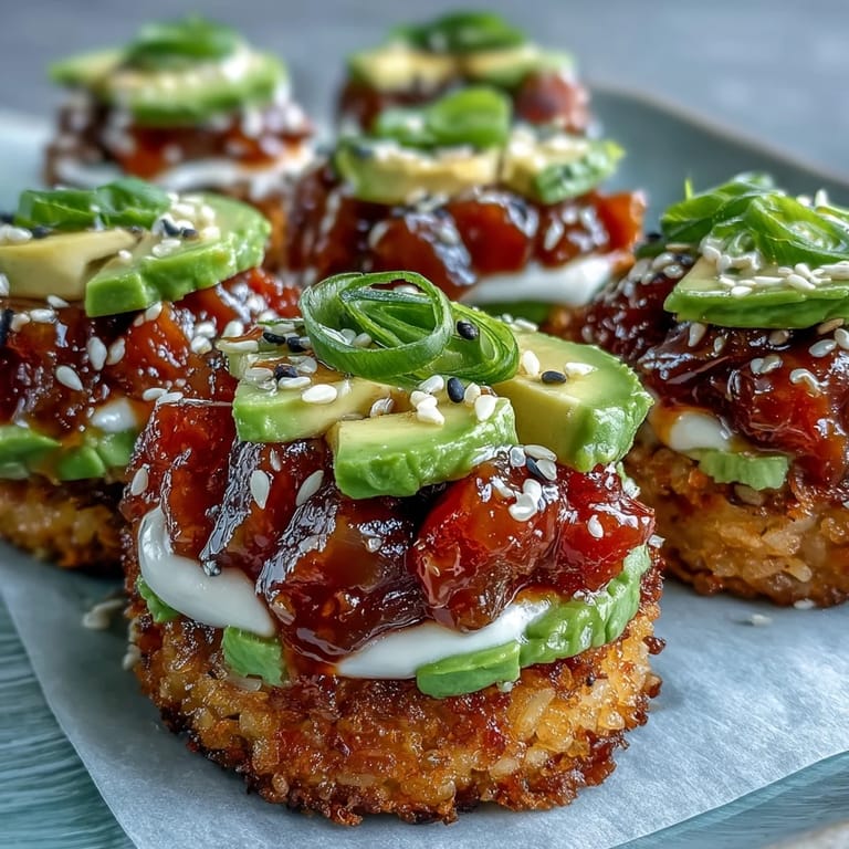 Viral Spicy Tuna Crispy Rice Bites, a flavorful bite-sized sushi indulgence.