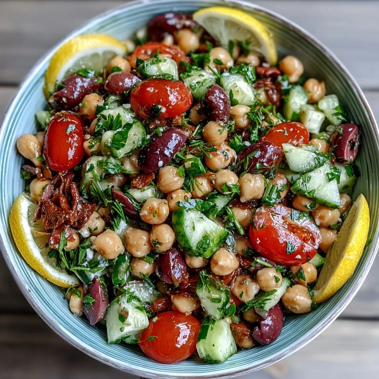 A refreshing Mediterranean chickpea salad perfect for a light, wholesome meal on a sunny day.