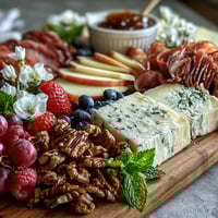 Vibrant Spring Charcuterie Board with Edible Flowers and Fruits, featuring cured meats, cheeses, fresh berries, and colorful edible blooms for a stunning appetizer.